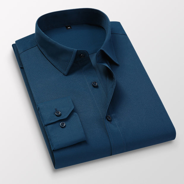 Four Seasons White Shirt Men's Business Groom Best Man Pure Color Long-Sleeved Slim-Fit Inch Shirt Shirt Plus Size 250 Kg Men's