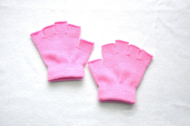 Children's Solid Color Needle Warm Half-finger Gloves