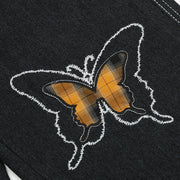 Design Sense Niche Butterfly Paste Cloth Embroidery Denim Straight-leg Pants