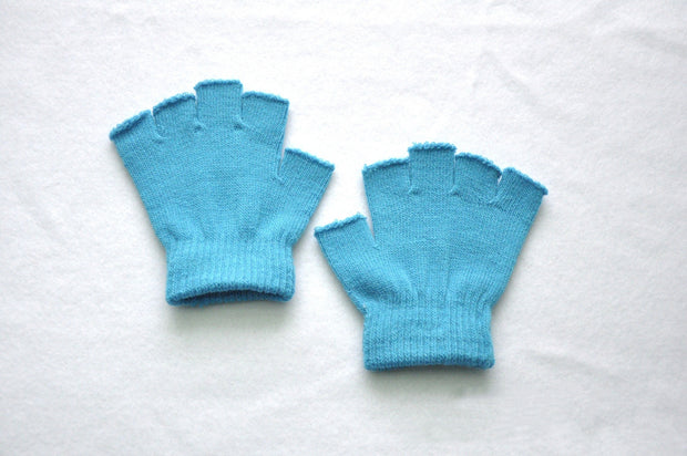 Children's Solid Color Needle Warm Half-finger Gloves