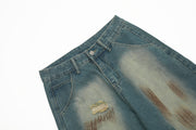 Contrast Color Inkjet Hole Denim Straight-leg Pants Men