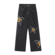 Design Sense Niche Butterfly Paste Cloth Embroidery Denim Straight-leg Pants
