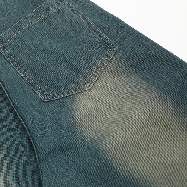 Contrast Color Inkjet Hole Denim Straight-leg Pants Men
