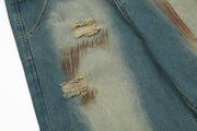 Contrast Color Inkjet Hole Denim Straight-leg Pants Men