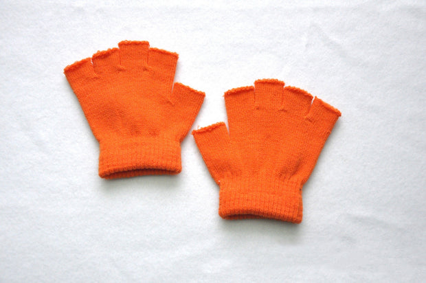 Children's Solid Color Needle Warm Half-finger Gloves
