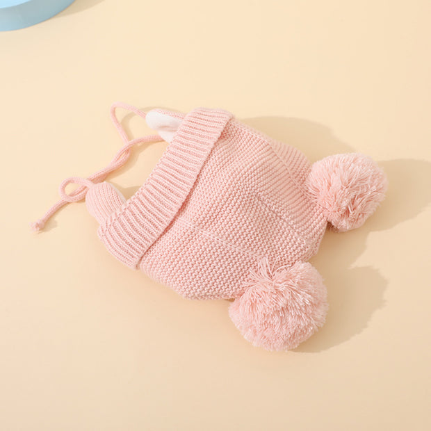 New Boys And Girls Children's Double Ball Wool Hat Gloves Two-piece Suit