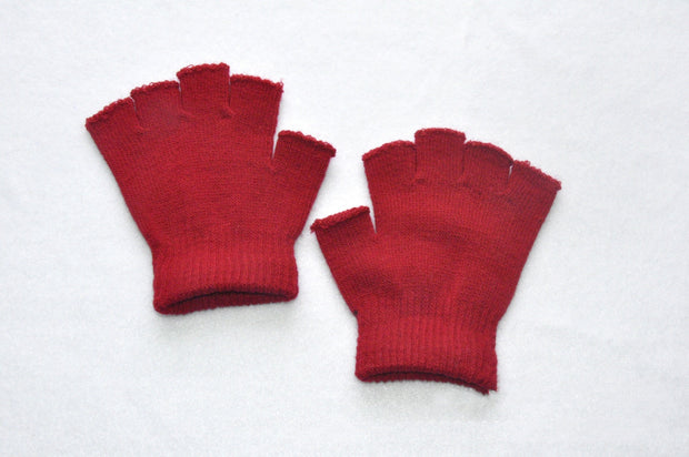 Children's Solid Color Needle Warm Half-finger Gloves