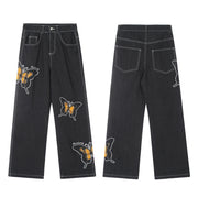 Design Sense Niche Butterfly Paste Cloth Embroidery Denim Straight-leg Pants