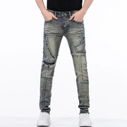Distressed Raw Hem Ripped Stitching Stretch Denim Trousers