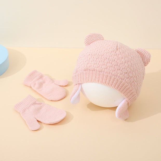 New Boys And Girls Children's Double Ball Wool Hat Gloves Two-piece Suit