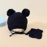 New Boys And Girls Children's Double Ball Wool Hat Gloves Two-piece Suit