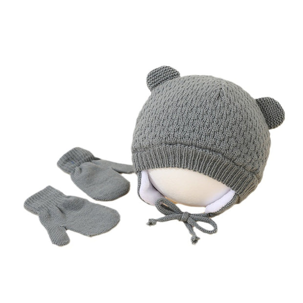 New Boys And Girls Children's Double Ball Wool Hat Gloves Two-piece Suit