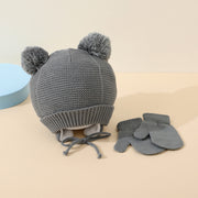 New Boys And Girls Children's Double Ball Wool Hat Gloves Two-piece Suit