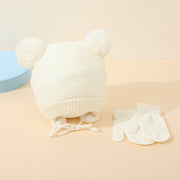 New Boys And Girls Children's Double Ball Wool Hat Gloves Two-piece Suit