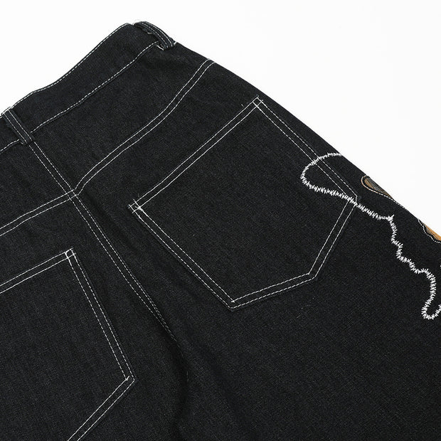 Design Sense Niche Butterfly Paste Cloth Embroidery Denim Straight-leg Pants