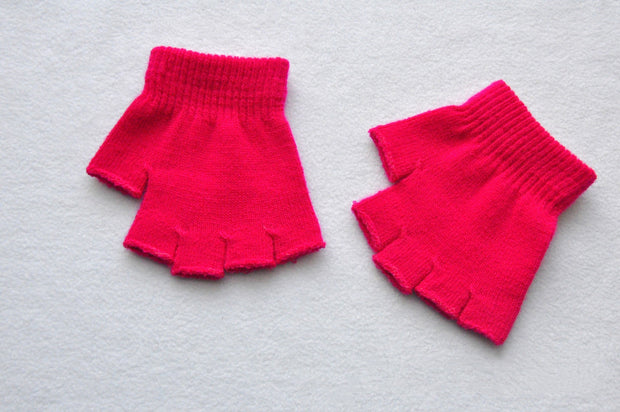 Children's Solid Color Needle Warm Half-finger Gloves