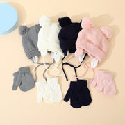New Boys And Girls Children's Double Ball Wool Hat Gloves Two-piece Suit