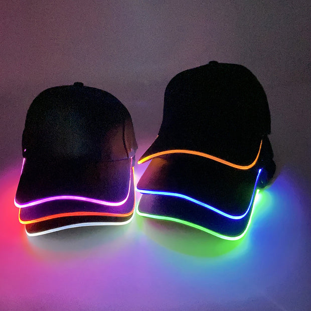 Amazon Sources LED Optical Fiber Luminous Peaked Cap Luminous Flashing Hat Outdoor Sunshade Fashion Baseball Cap Wholesale